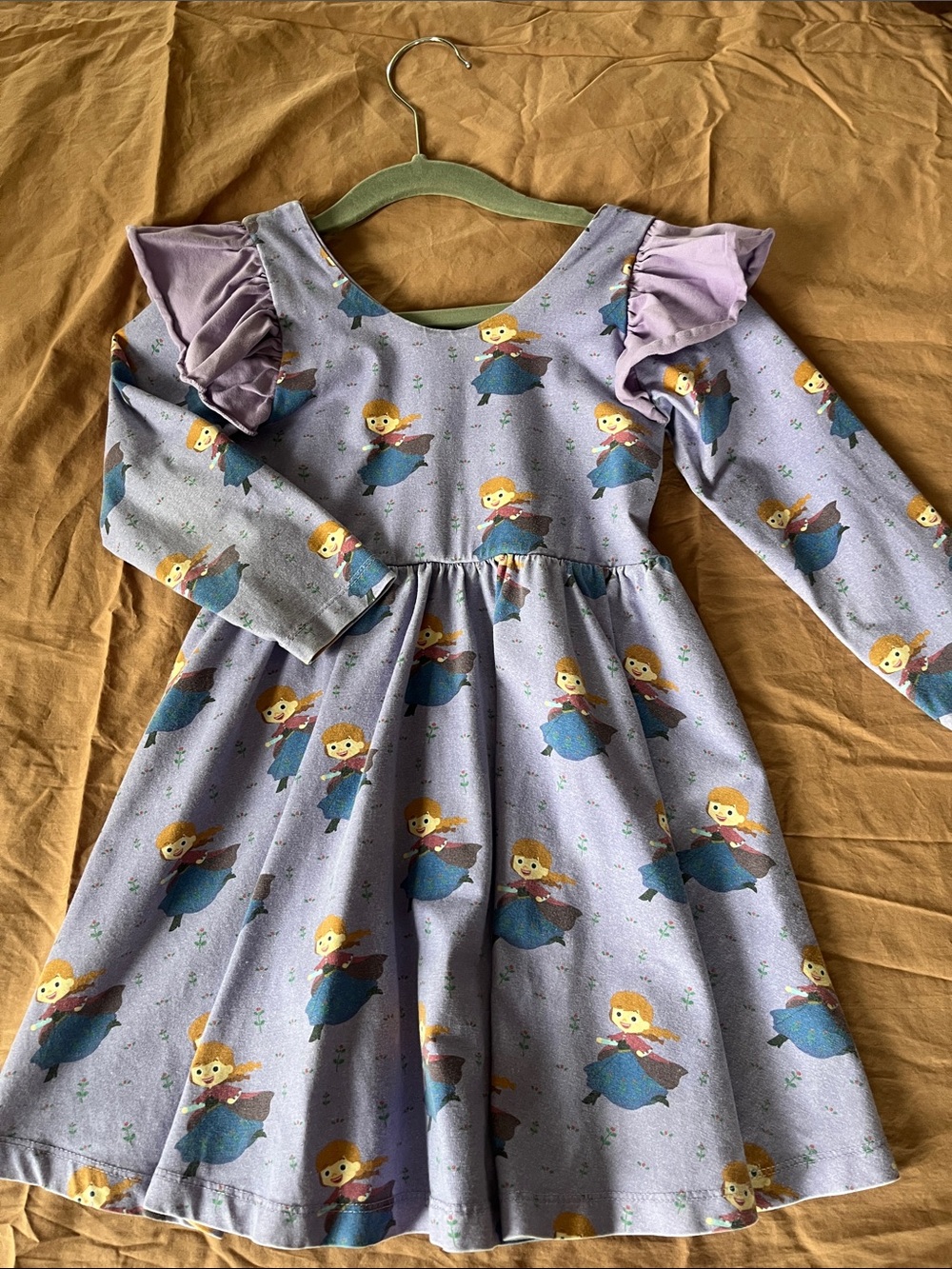 Girls' Lilac Anna from Frozen Print Ruffle-Shoulder Dress
